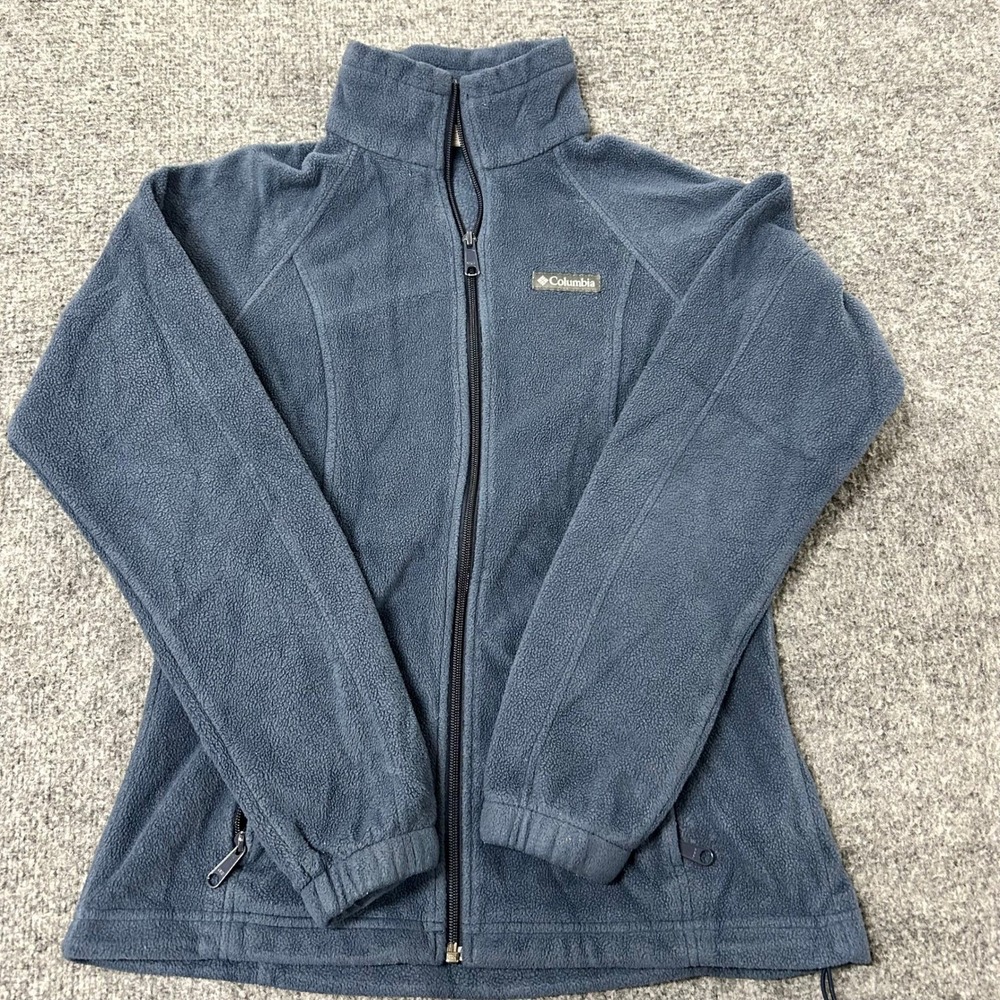 Columbia Fleece Jacket Womens Size S Blue Gray Full Zip Mock Neck Outdoor WL6439